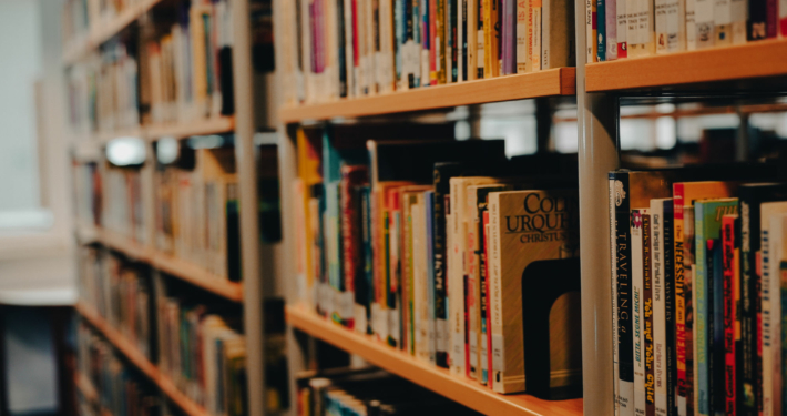 Books in a shelf of the library at the European Theological Seminary